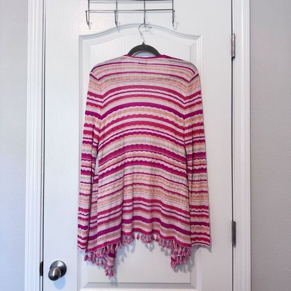 Chico’s Women’s Pink Multi Wave Stripe Tassel Sweater Cardigan NWT Size Medium - Picture 6 of 10